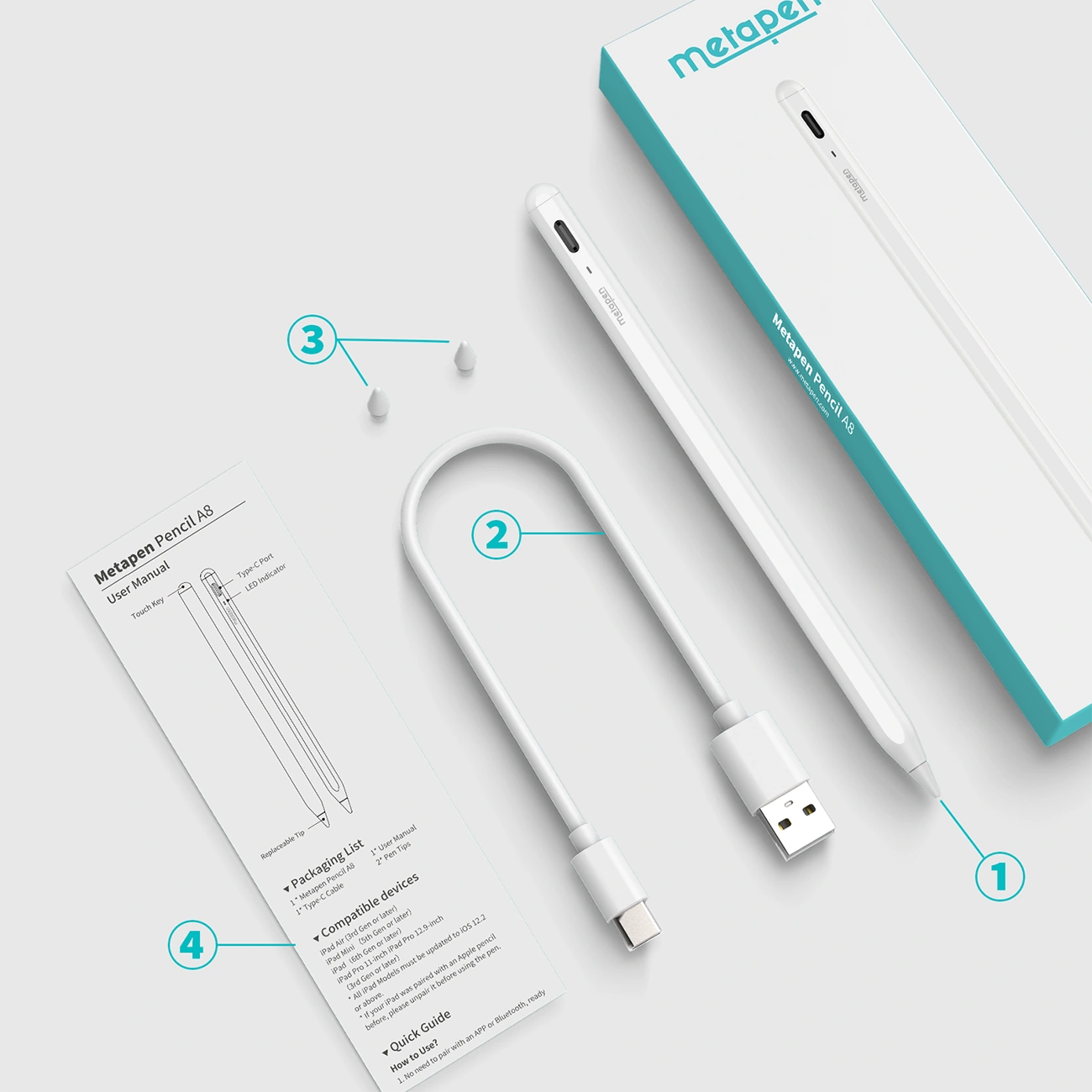Rysik Metapen Pencil Air8 Pro do iPad 2018-2026, biały
