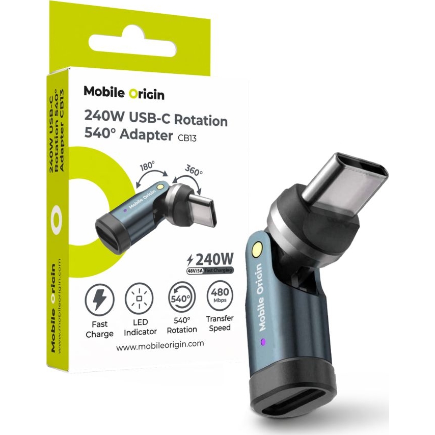 Adapter USB-C Mobile Origin 240W Rotation 540° CB13 z obrotową konstrukcją, szary