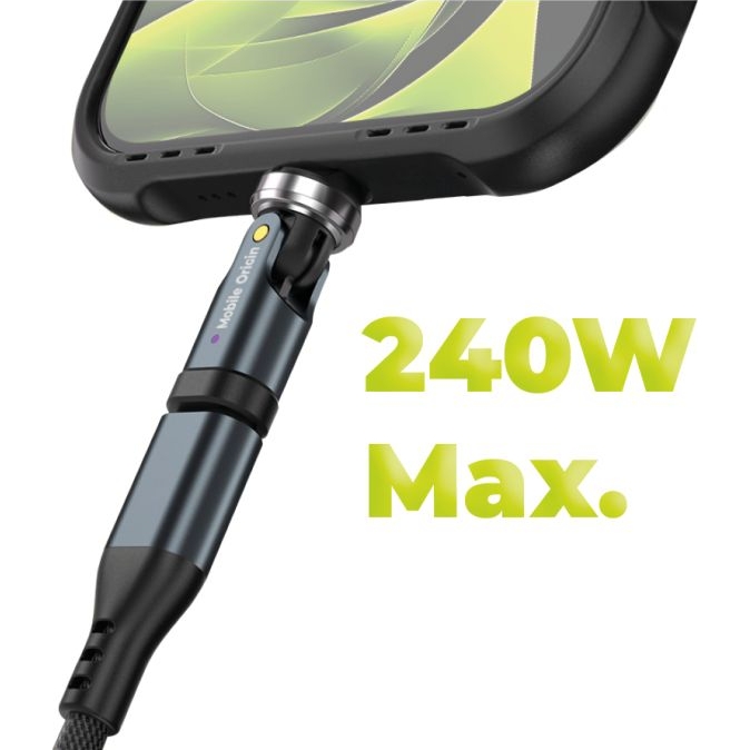 Kompaktowy adapter USB-C 540° Mobile Origin z wtykiem męskim i portem żeńskim, szary