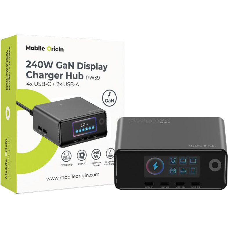 Mobile Origin PW39, sześć portów USB-C i USB-A do ładowania, czarny