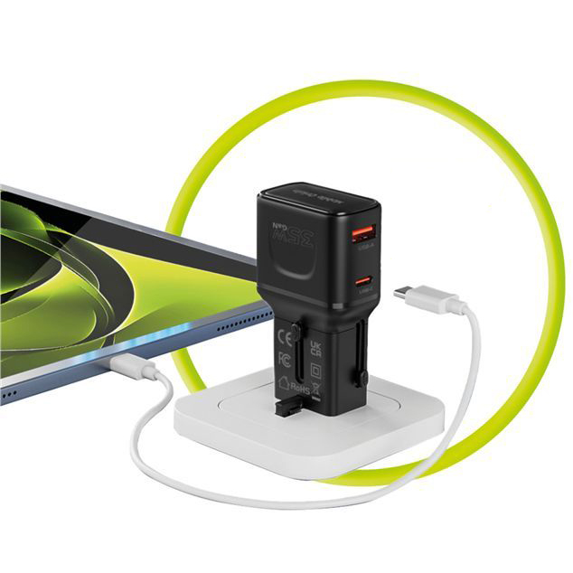 Mobile Origin Travel Adapter PW25, uniwersalne wtyczki do ponad dwustu krajów, czarna