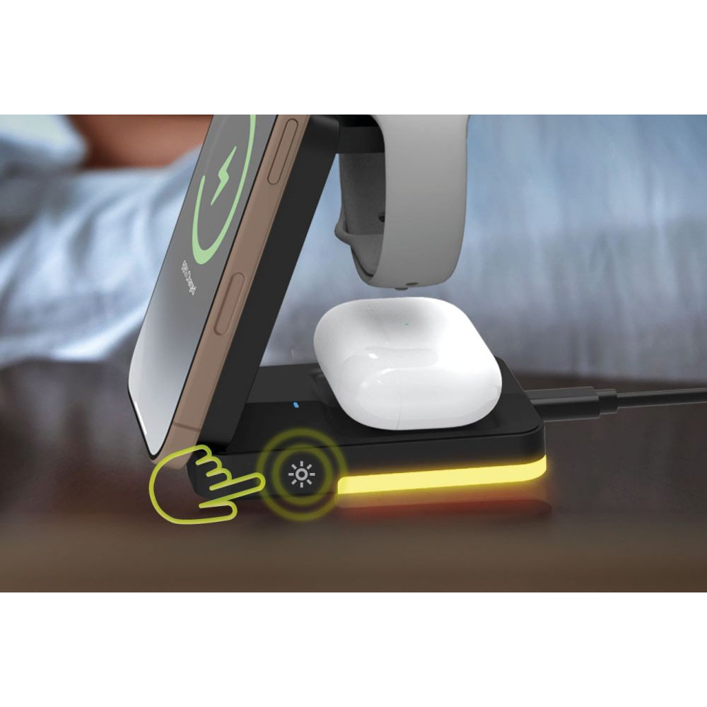 Mobile Origin Foldable Charging Stand PW28, podświetlenie LED z dotykową regulacją jasności, subtelna poświata, funkcjonalna, estetyczna, wygodna, czarna