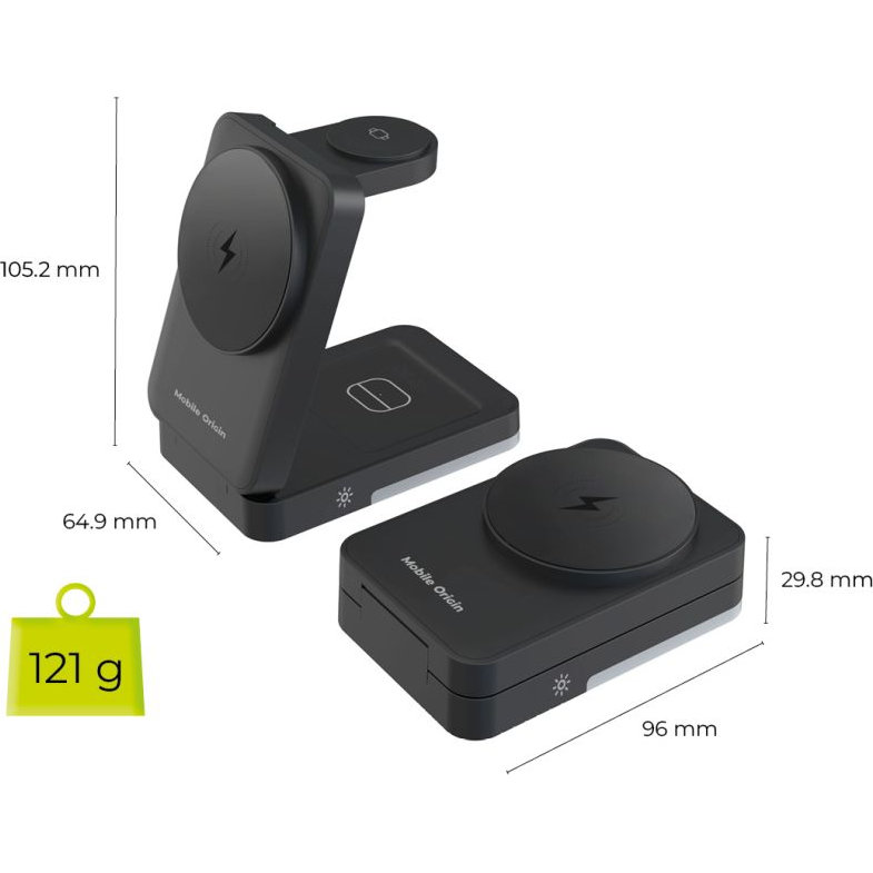 Mobile Origin Foldable Charging Stand PW28, uniwersalna stacja USB C gotowa do pracy, zgodna z normami, niezawodna, praktyczna, wszechstronna, czarna