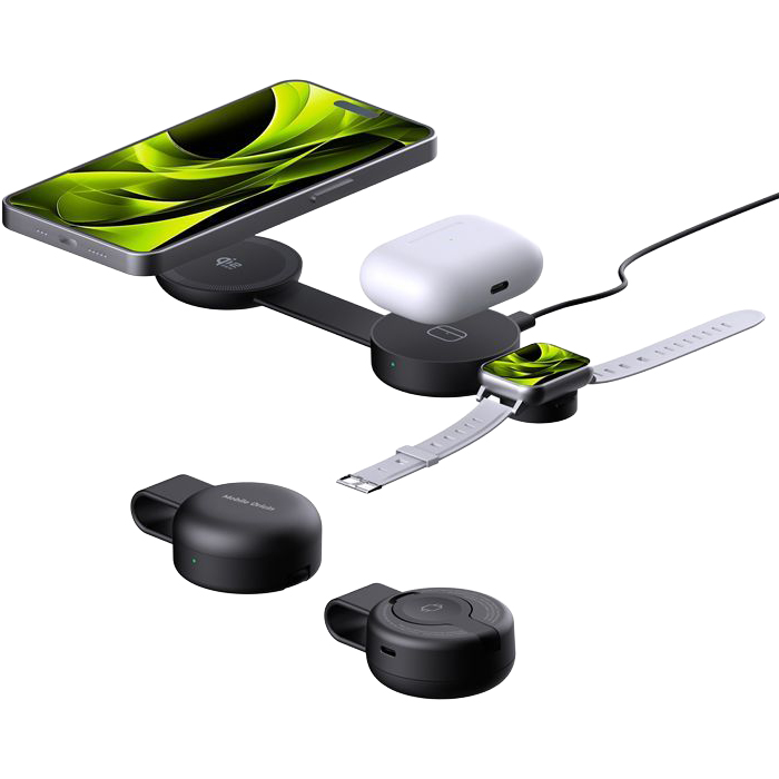 Mobile Origin Foldable Magnetic Pad PW34, wielofunkcyjna stacja ładowania trzech urządzeń, wydajna, czarna