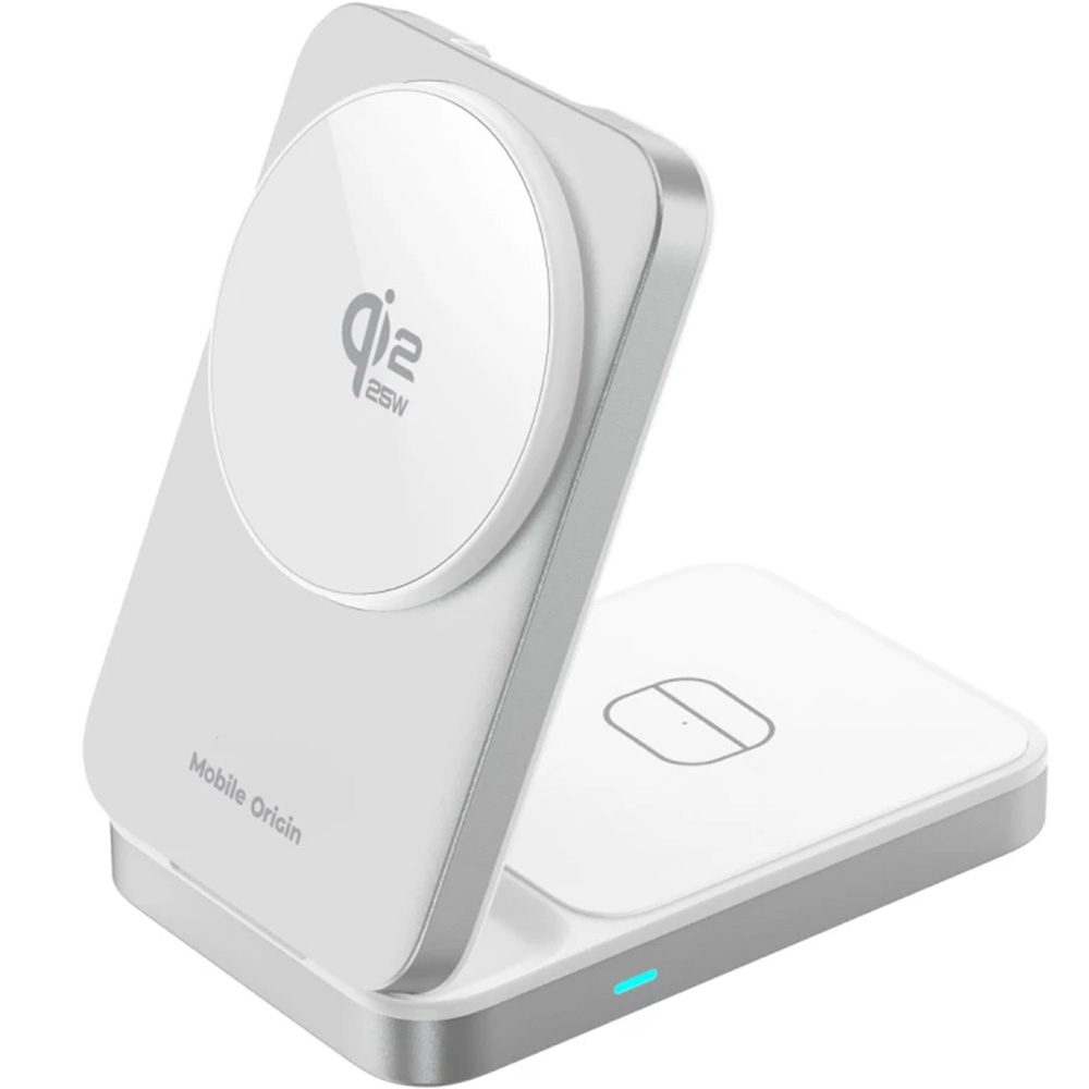 Składana ładowarka indukcyjna Mobile Origin 3w1 Foldable Charging Stand PW35 MagSafe, Qi2.2, 25W, kabel USB-C, srebrna