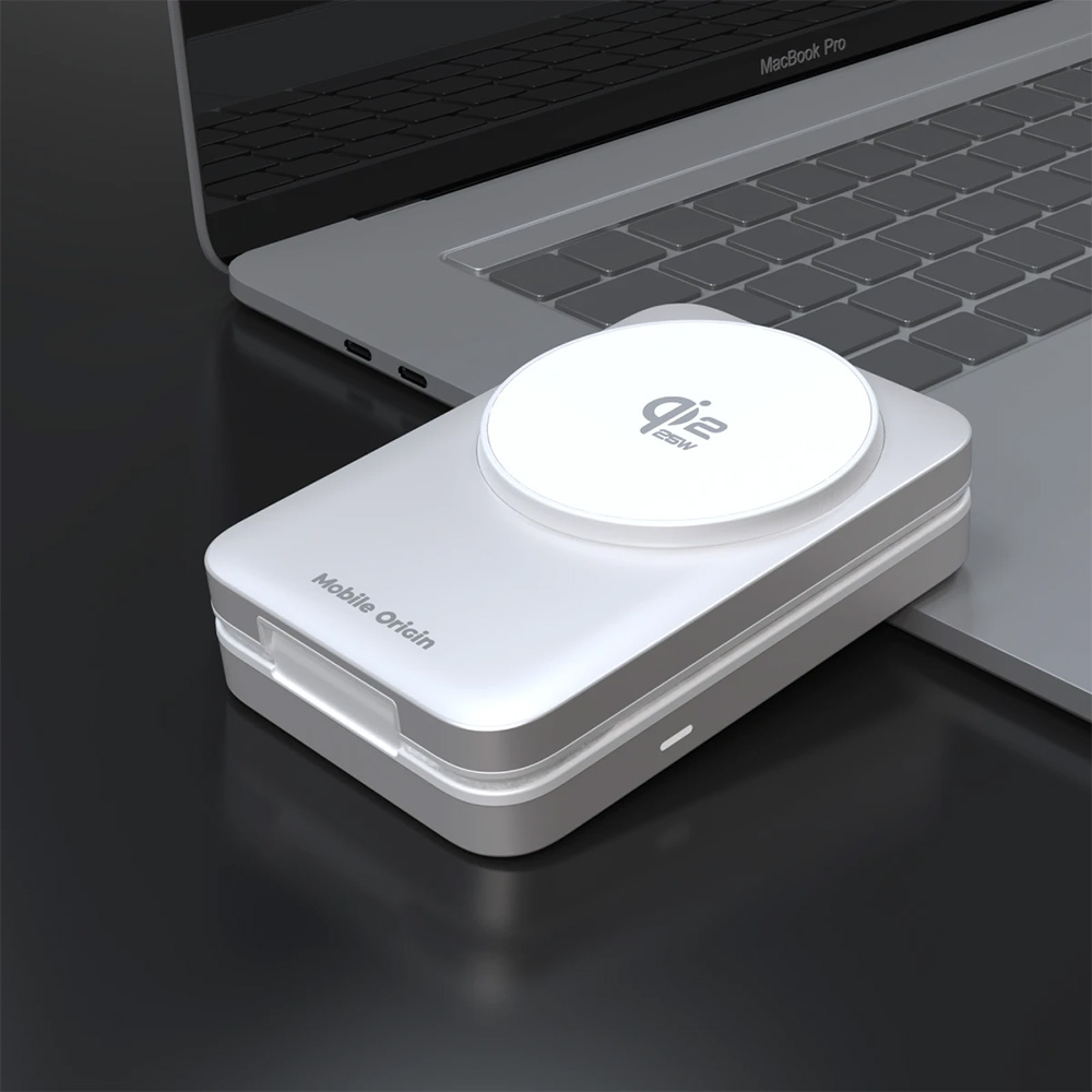 Składana ładowarka indukcyjna Mobile Origin 3w1 Foldable Charging Stand PW35 MagSafe, Qi2.2, 25W, kabel USB-C, srebrna
