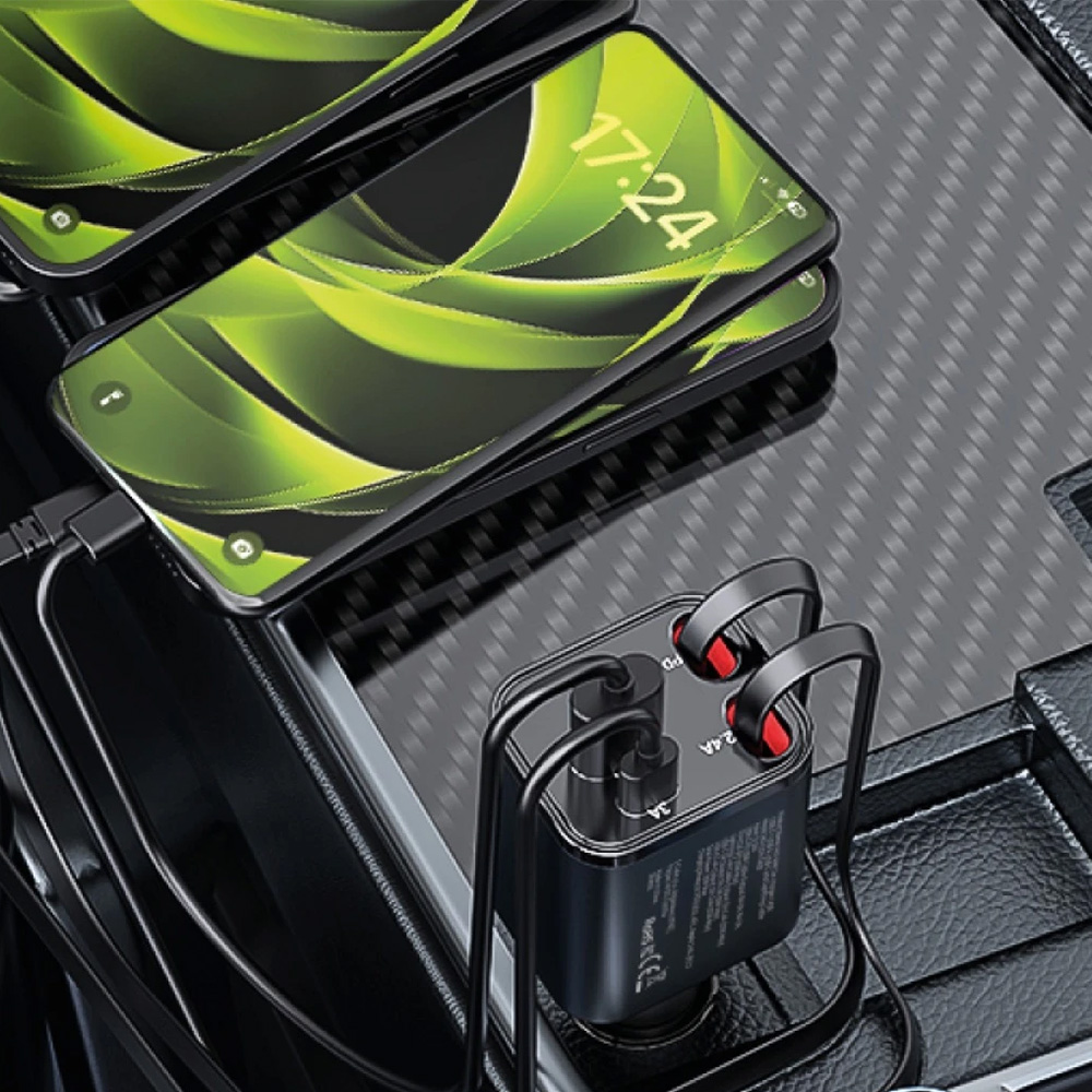 Ładowarka samochodowa Mobile Origin Car Charger CA28 PD 50W, USB-A, USB-C, z kablem USB-C, Lightning, czarno-szara