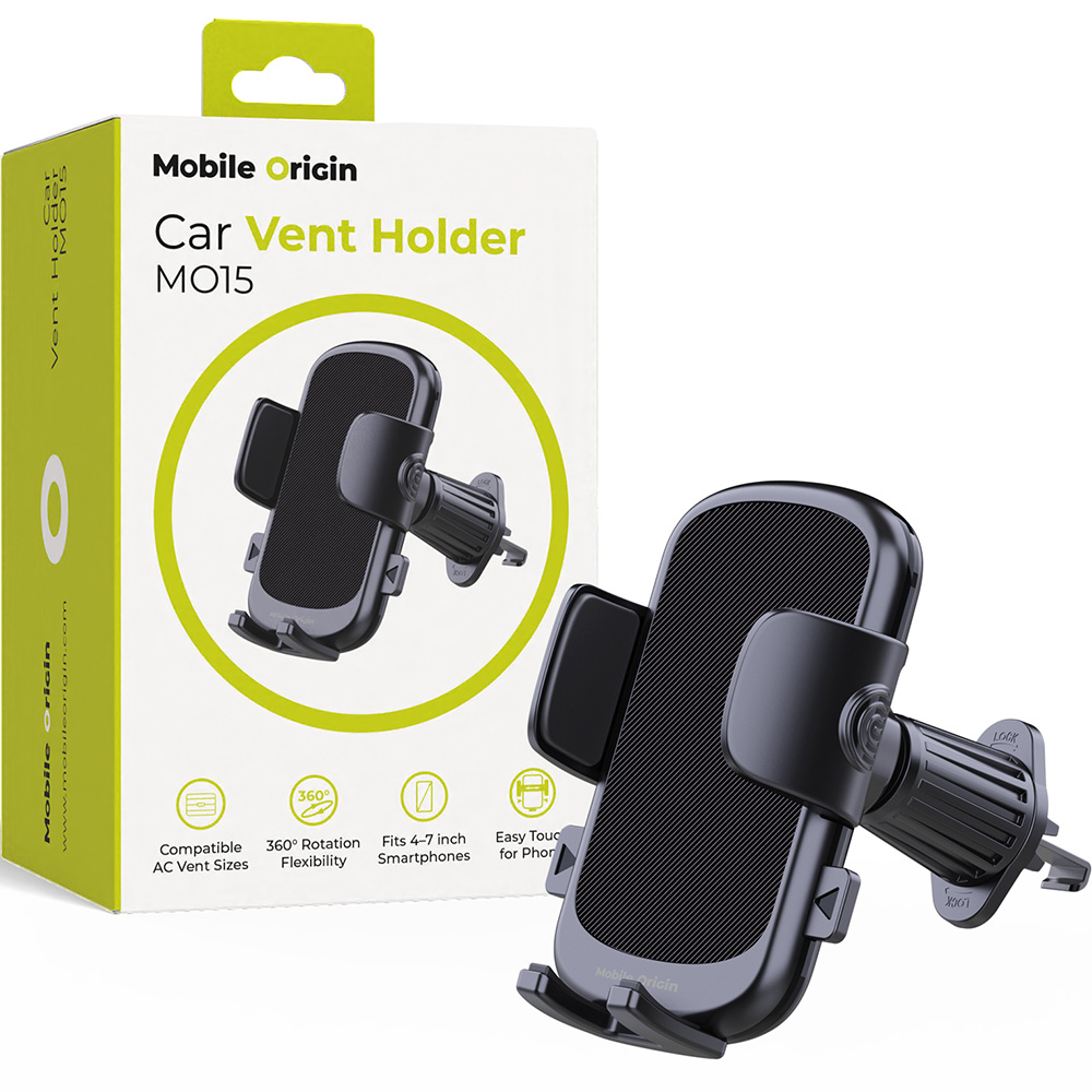 Uchwyt samochodowy na telefon do kratki nawiewu, Mobile Origin Car Vent Holder MO15, czarny
