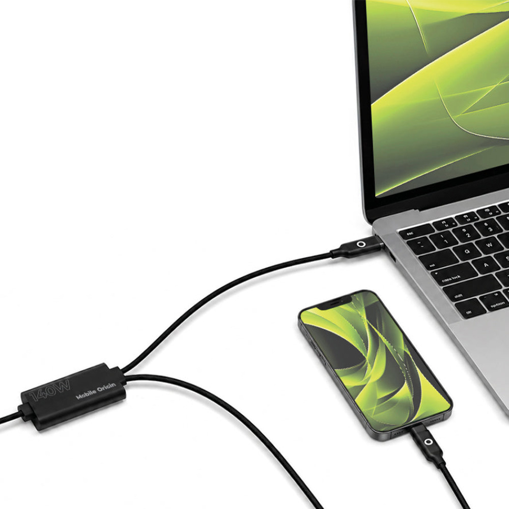 Kabel Mobile Origin CB10 USB-C do 2x USB-C, 140W PD, PPS, QC, 480 Mbps, 1,2 m, czarny