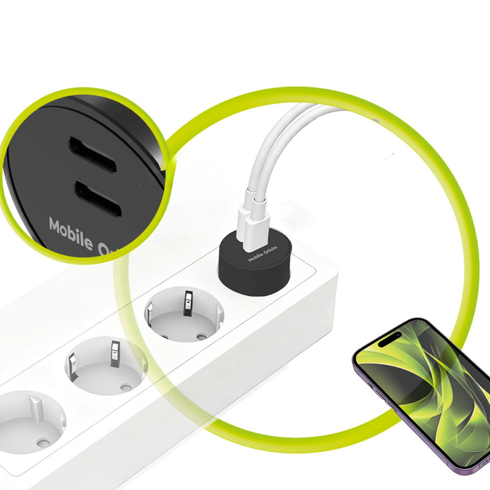 Ładowarka sieciowa GaN 2x USB-C, 30W, Mobile Origin Charger Plug PW33, czarna