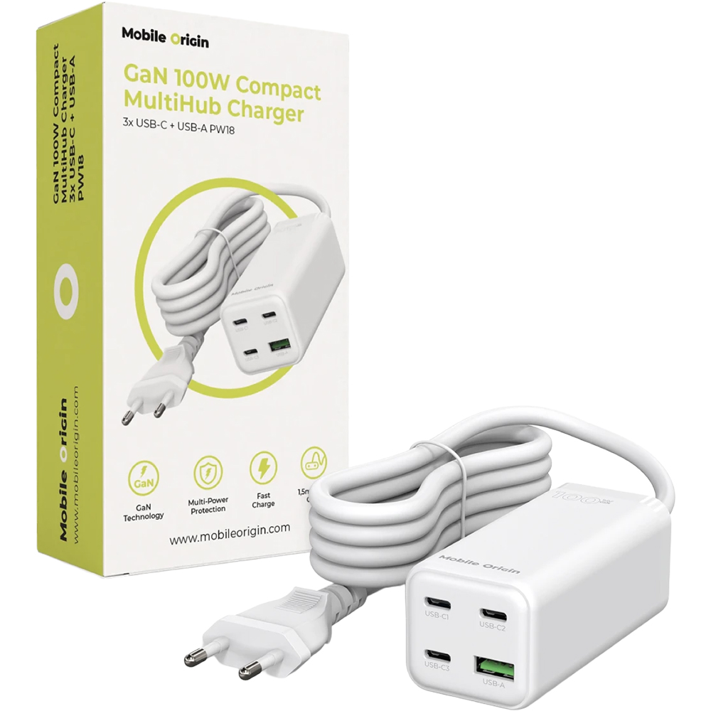 Mobile Origin MultiHub Charger PW18, szybka ładowarka z kompaktowym designem, mocna, biała