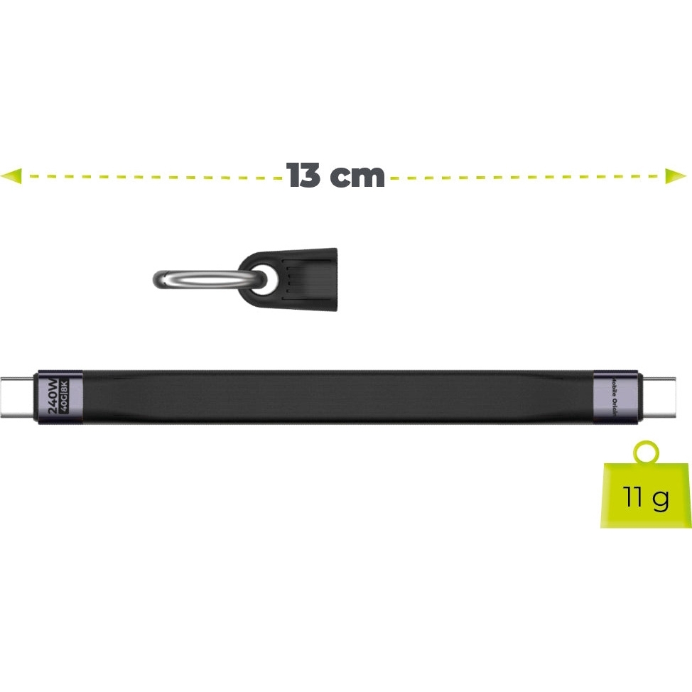 Mobile Origin CB17, krótki kabel USB-C do USB-C 13 cm z metalowym karabińczykiem, czarny
