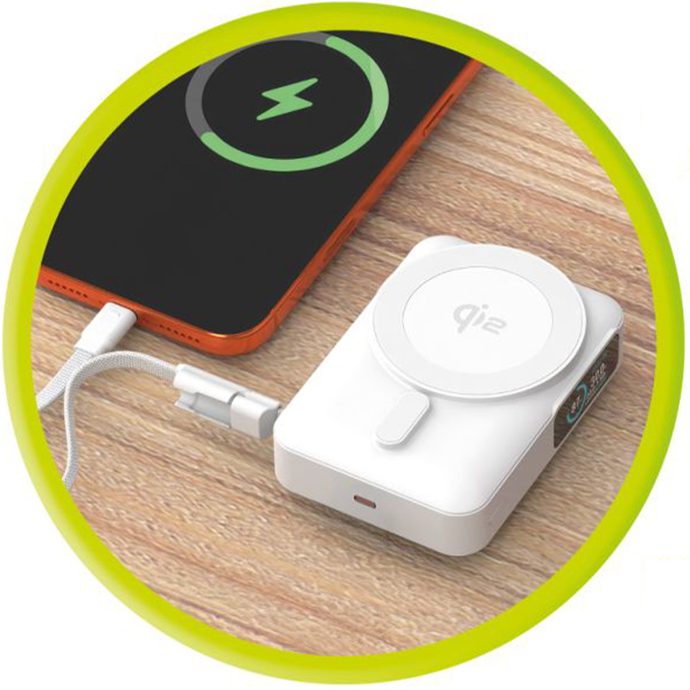 Powerbank indukcyjny Mobile Origin PB19 do MagSafe, Qi2 15W, USB-C 20W, 10 000mAh + kabel USB-C, biały
