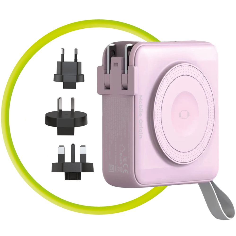 Mobile Origin Powerbank & Travel Charger, uniwersalne adaptery podróżne, praktyczne, różowy