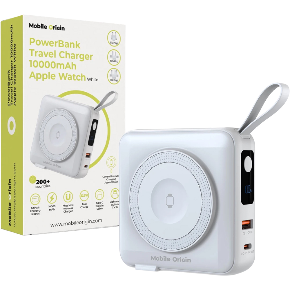 Mobile Origin Powerbank & Travel Charger, szybka ładowarka z kompaktowym designem, mocna, biały