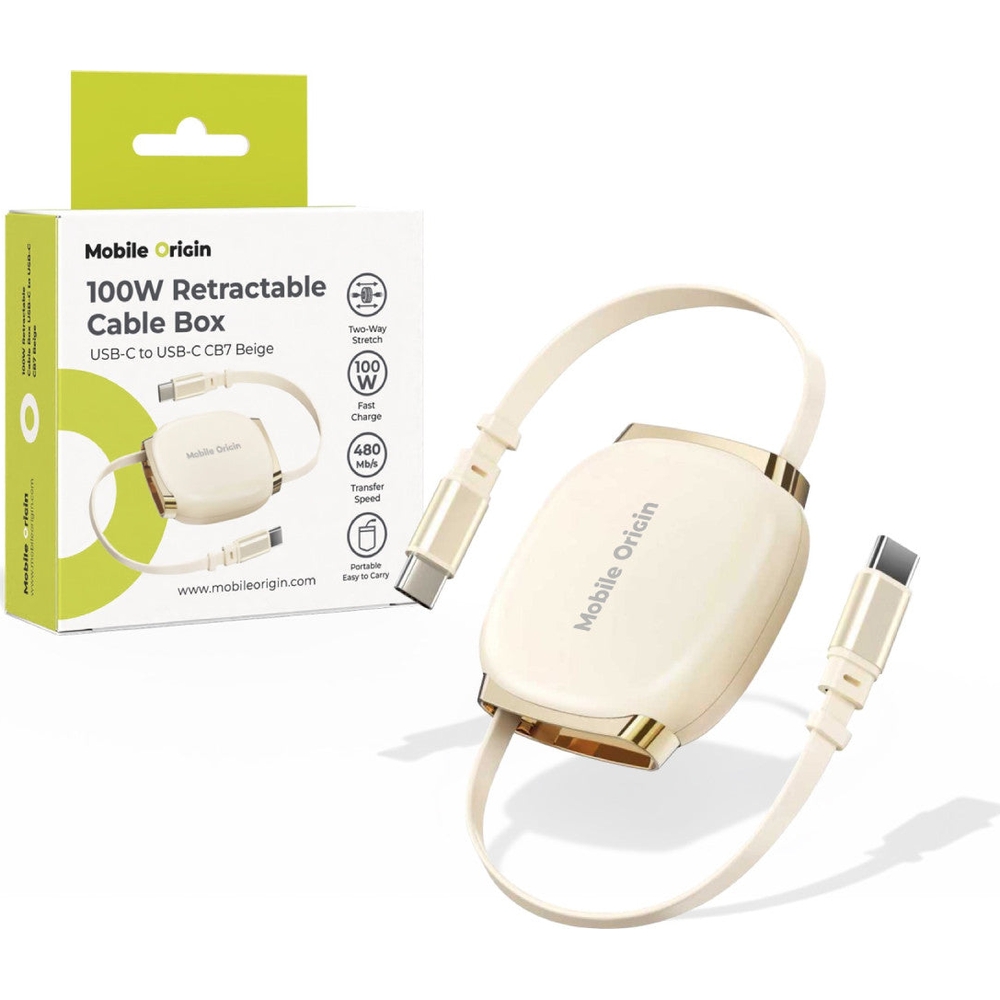 Zwijany kabel USB-C do USB-C Mobile Origin CB7 100 W, beżowy