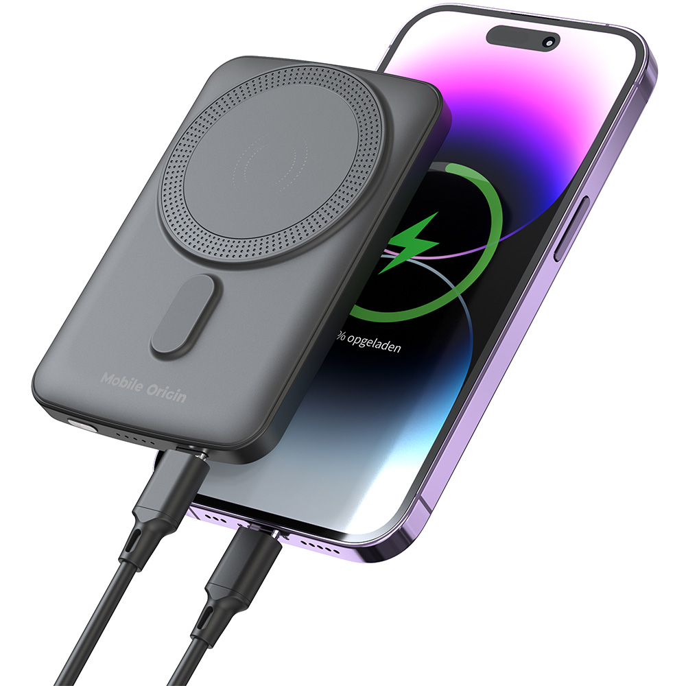 Powerbank indukcyjny Mobile Origin Wireless Magnetic PB10, magnetyczny do MagSafe, 1x USB-C, PD 20W, 5000mAh + kabel USB-C, czarny
