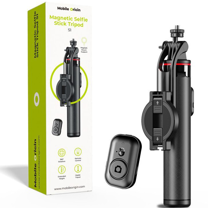 Uchwyt, kijek, statyw Mobile Origin S1 Magnetic Selfie Stick Tripod Bluetooth, czarny