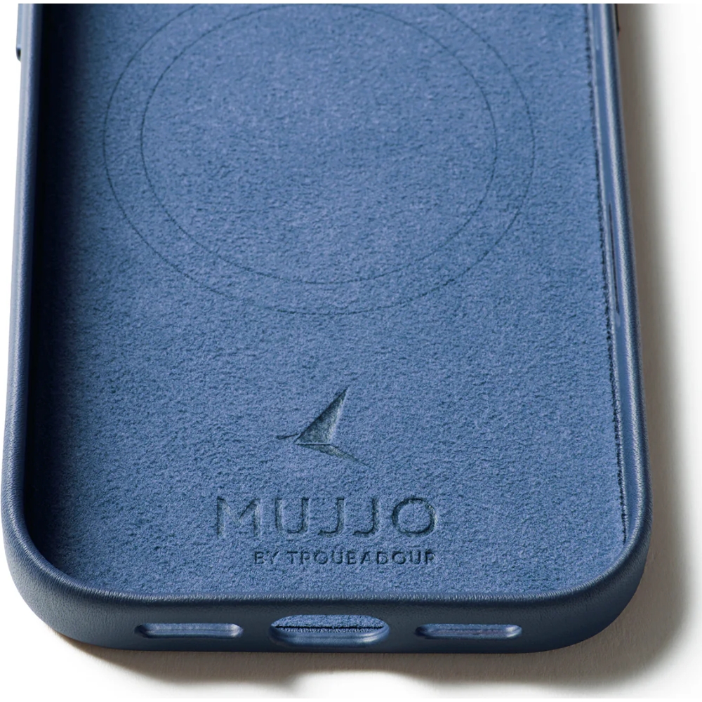 Etui skórzane Mujjo Full Leather Case do iPhone 17 Pro, niebieskie