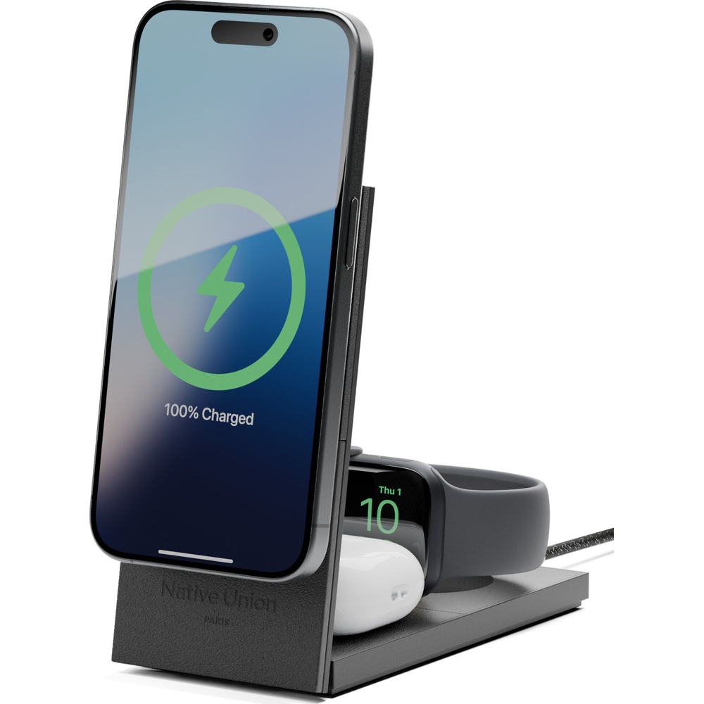 Rise 3-in-1 Magnetic Wireless Charger czarna kompatybilność z iPhone, AirPods i Apple Watch