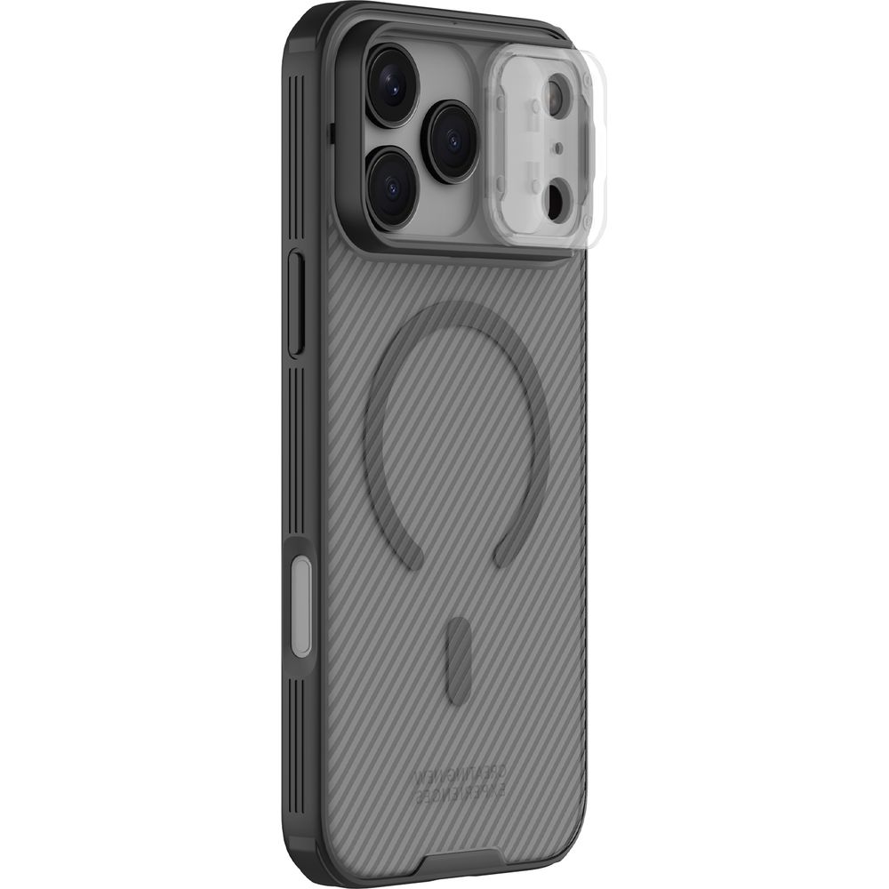 Etui z ochroną aparatu, kompatybilne z technologią MagSafe Nillkin CamShield Pro Magnetic do iPhone 17 Pro Max, półprzezroczysto-czarne
