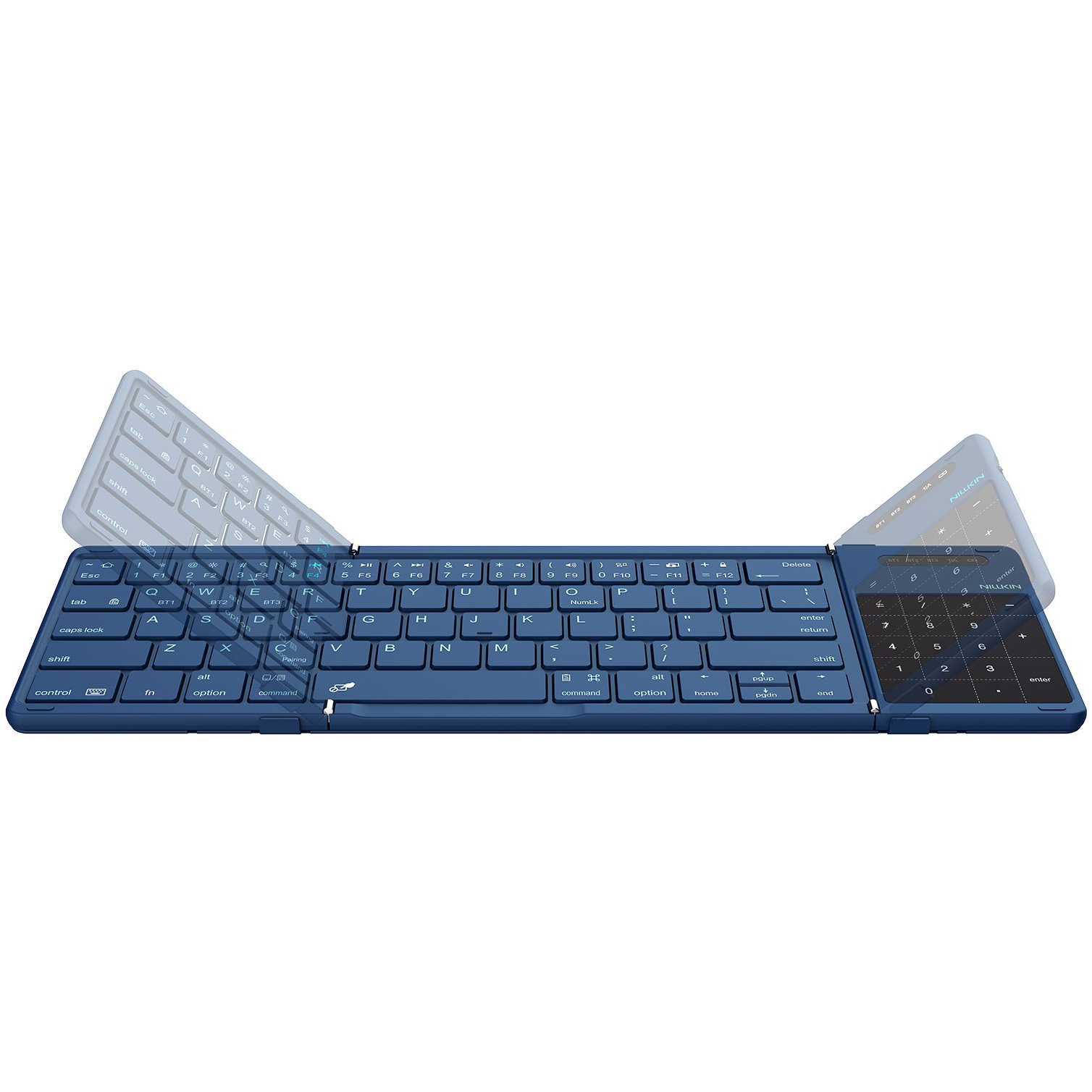Nillkin Cube Pocket Keyboard, kompaktowa klawiatura, Bluetooth, mobilna, funkcjonalna, granatowa