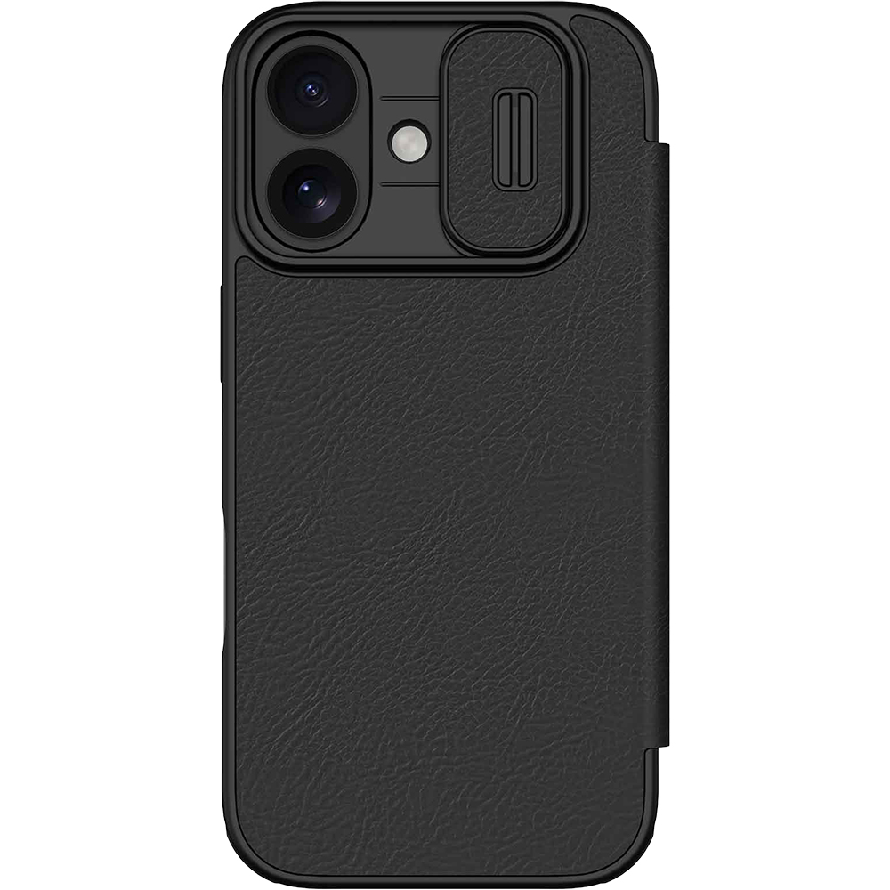 Etui z klapką i ochroną aparatu Nillkin Qin Pro do iPhone 17, czarne
