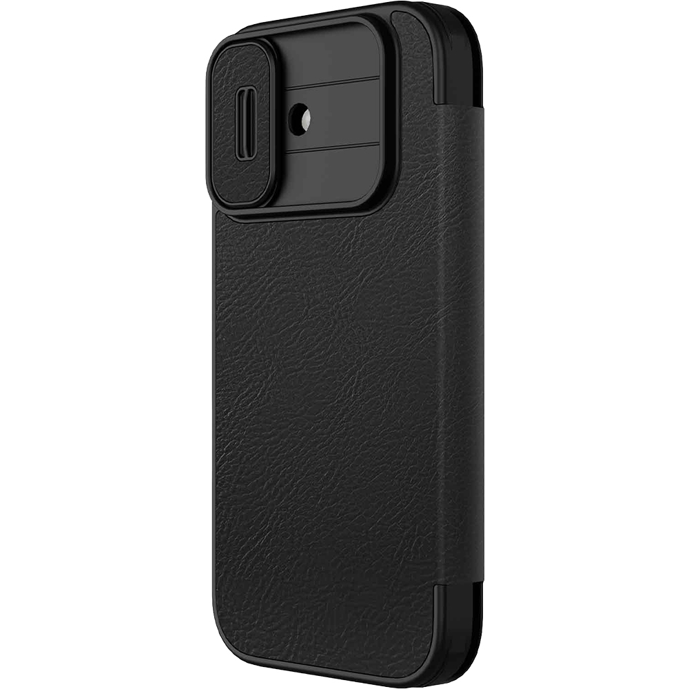 Etui z klapką i ochroną aparatu Nillkin Qin Pro do iPhone 17, czarne