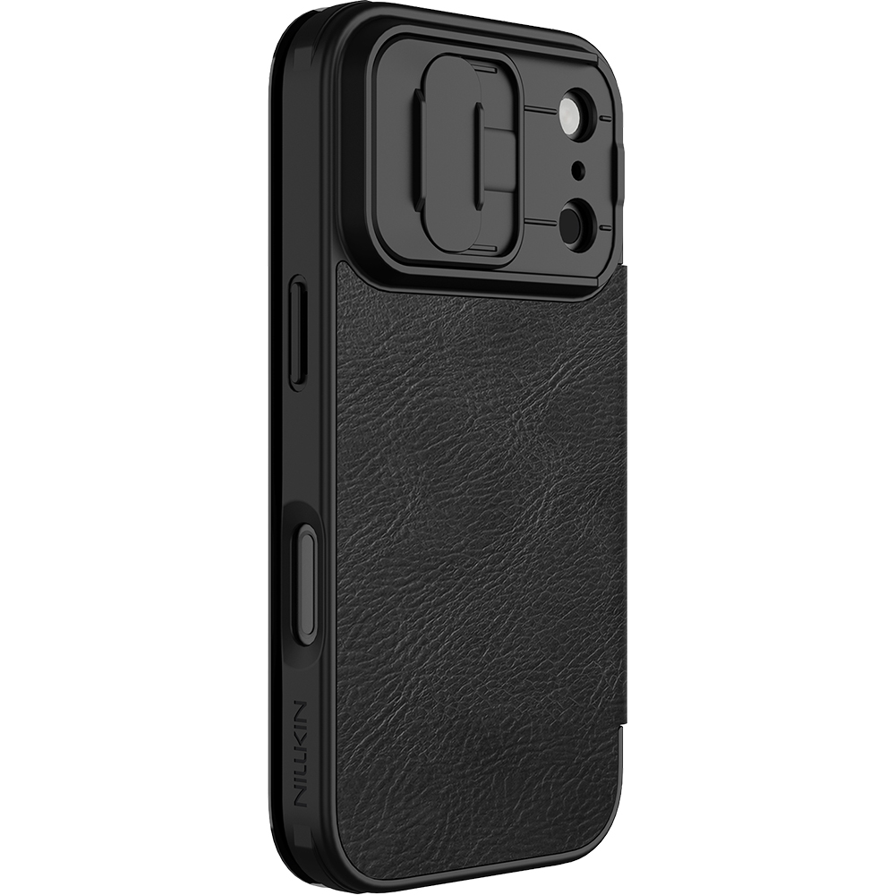 Etui z klapką i ochroną aparatu Nillkin Qin Pro do iPhone 17 Pro, czarne
