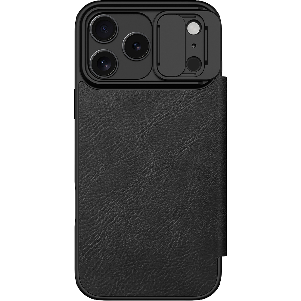 Etui z klapką i ochroną aparatu Nillkin Qin Pro do iPhone 17 Pro Max, czarne