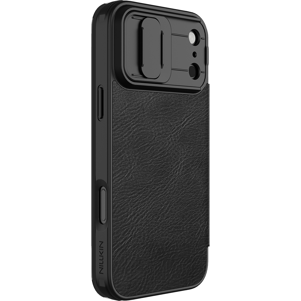 Etui z klapką i ochroną aparatu Nillkin Qin Pro do iPhone 17 Pro Max, czarne