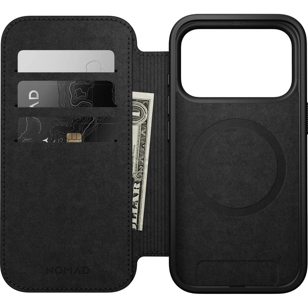 Etui z klapką Nomad Modern Leather Folio do MagSafe, do iPhone 17 Pro, czarne