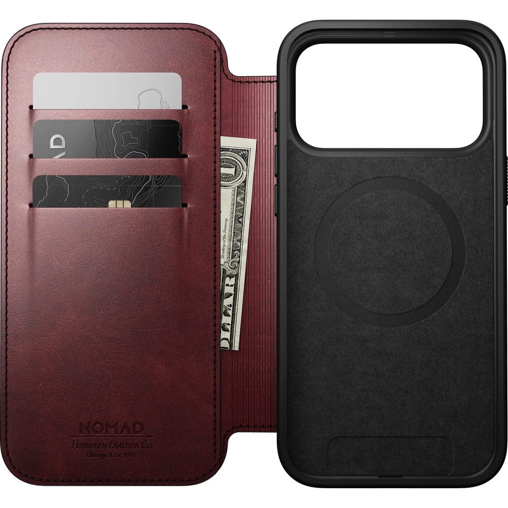 Etui z klapką Nomad Modern Leather Folio Horween Series do MagSafe, do iPhone 17 Pro Max, bordowe