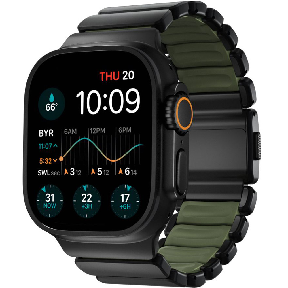 Pasek Nomad Stratos Band do Apple Watch 49/46/45/44 mm, czarny tytan z ciemnozielonym akcentem