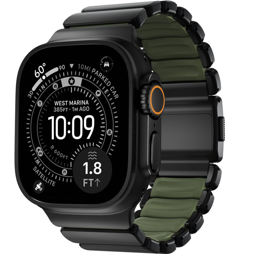 Pasek Nomad Stratos Band do Apple Watch 49/46/45/44 mm, czarny tytan z ciemnozielonym akcentem