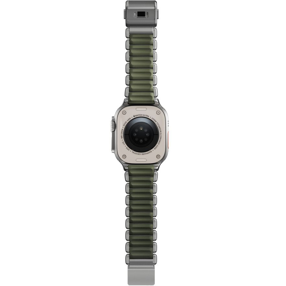 Pasek Nomad Stratos Band do Apple Watch 49/46/45/44 mm, srebrny tytan z ciemnozielonym akcentem