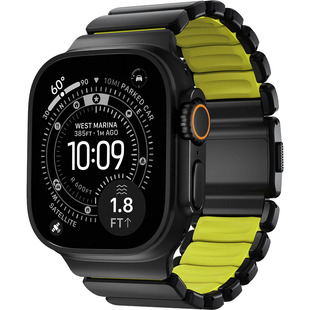 Nomad Stratos Band, tytanowy pasek z elastycznym FKM, nowoczesny, czarny z żółtym akcentem