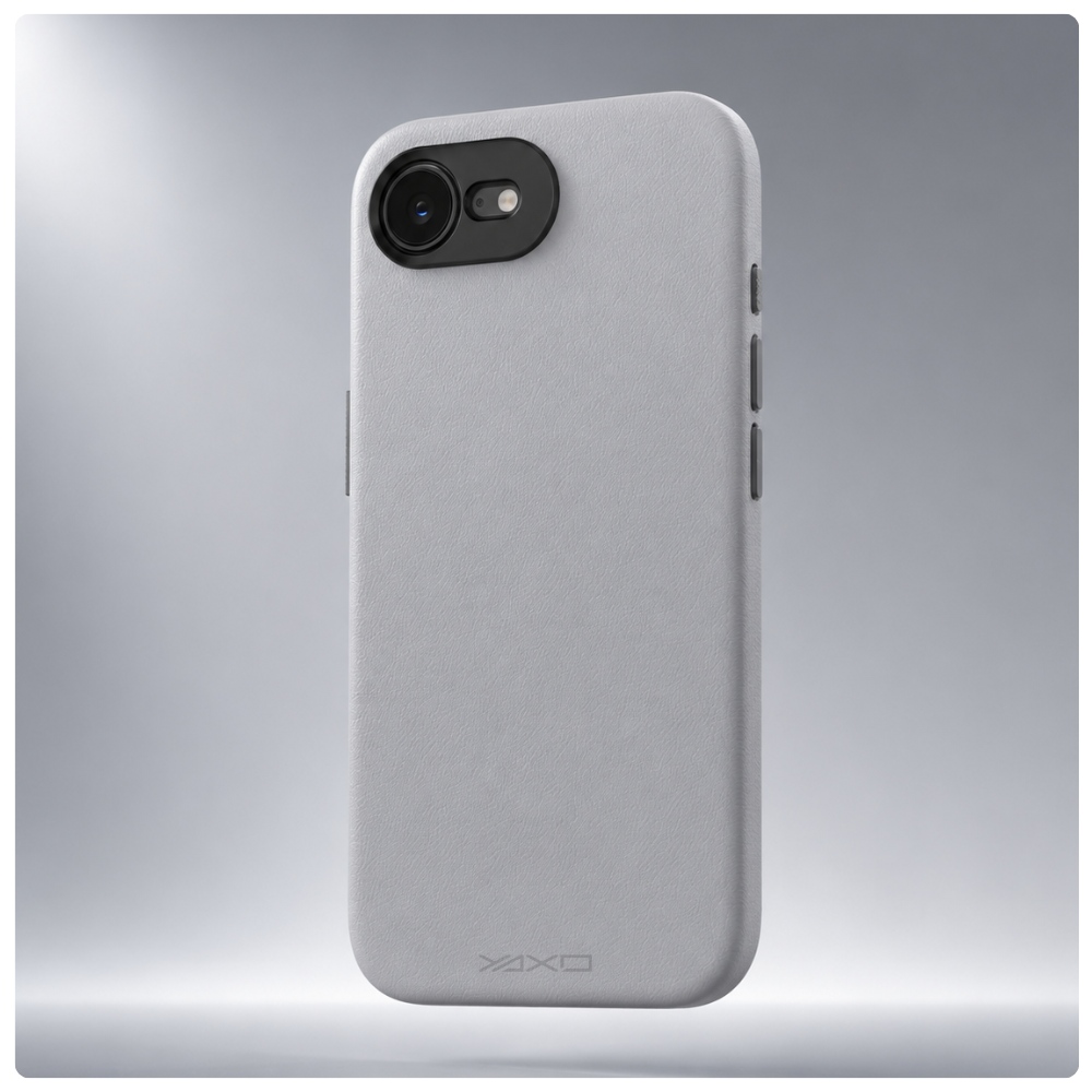 Ochrona aparatu w szarym etui YAXO Leather Gear Slim Case MagSafe do iPhone 17e