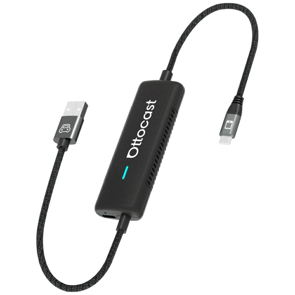 Zawartość zestawu Ottocast Mirror Touch – adapter, przejściówka USB-A – USB-C i instrukcja obsługi