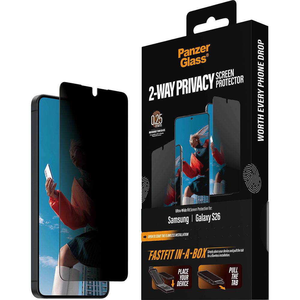 Szkło prywatyzujące z aplikatorem PanzerGlass 2-Way Privacy Ultra-Wide Fit FastFit do Galaxy S26