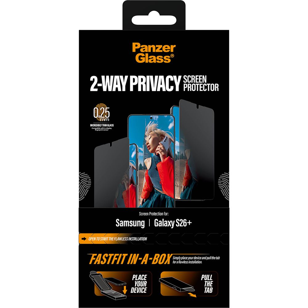 Szkło prywatyzujące z aplikatorem PanzerGlass 2-Way Privacy Ultra-Wide Fit FastFit do Galaxy S26 Plus