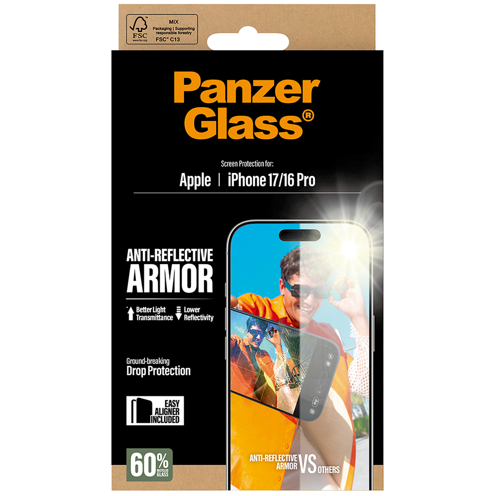 PanzerGlass Anti-Reflective Armor Easy-Aligner, szkło ochronne, filtr światła niebieskiego, aplikuje się łatwo, wygoda