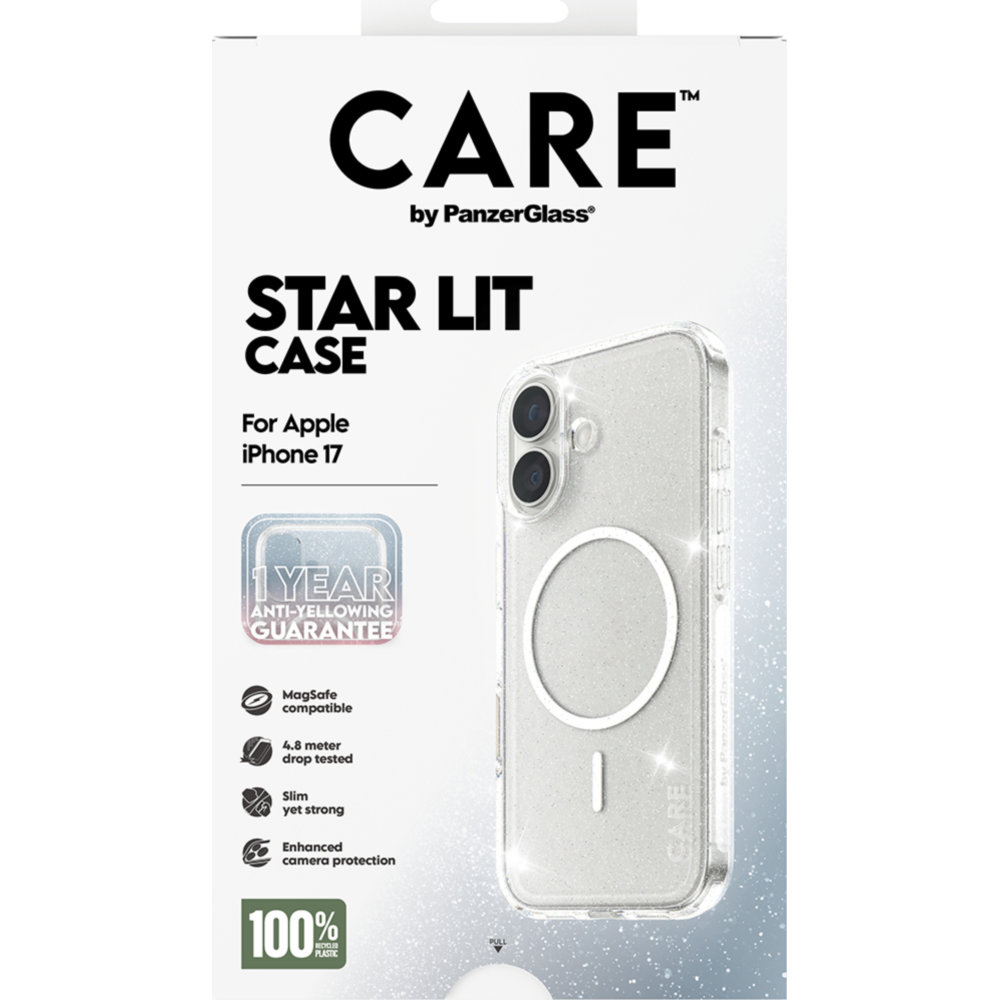 Etui PanzerGlass CARE Flagship Star Lit Case do MagSafe do iPhone 17, przezroczyste z brokatem