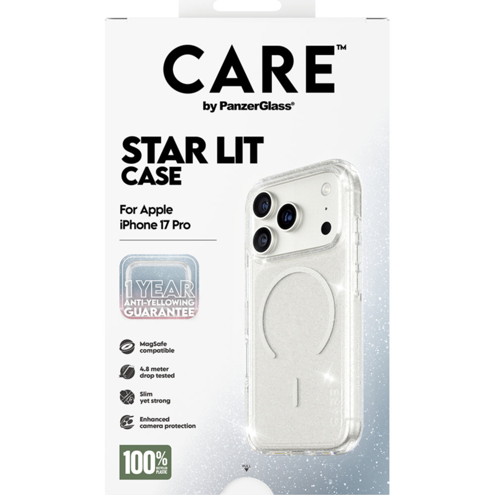 Etui PanzerGlass CARE Flagship Star Lit Case do MagSafe do iPhone 17 Pro, przezroczyste z brokatem