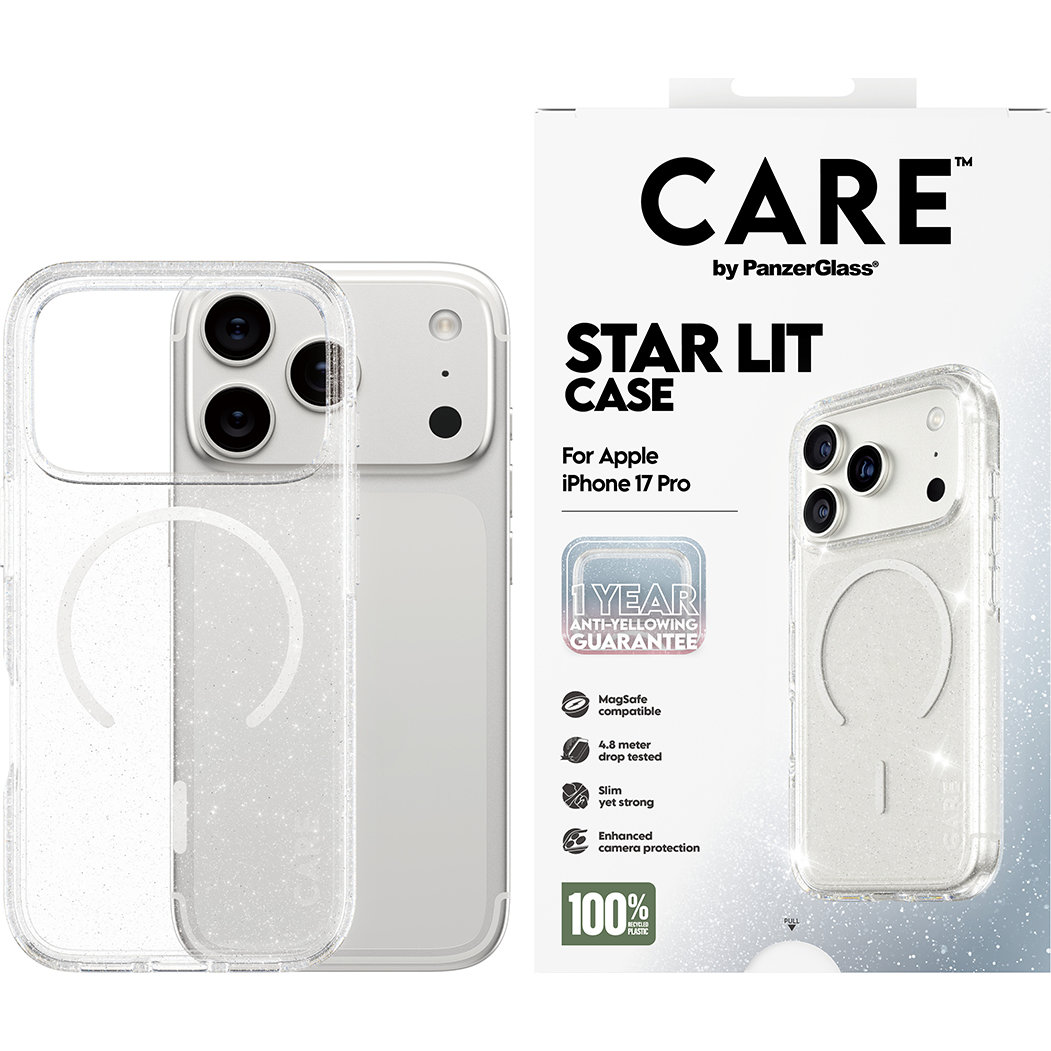 Etui PanzerGlass CARE Flagship Star Lit Case do MagSafe do iPhone 17 Pro, przezroczyste z brokatem