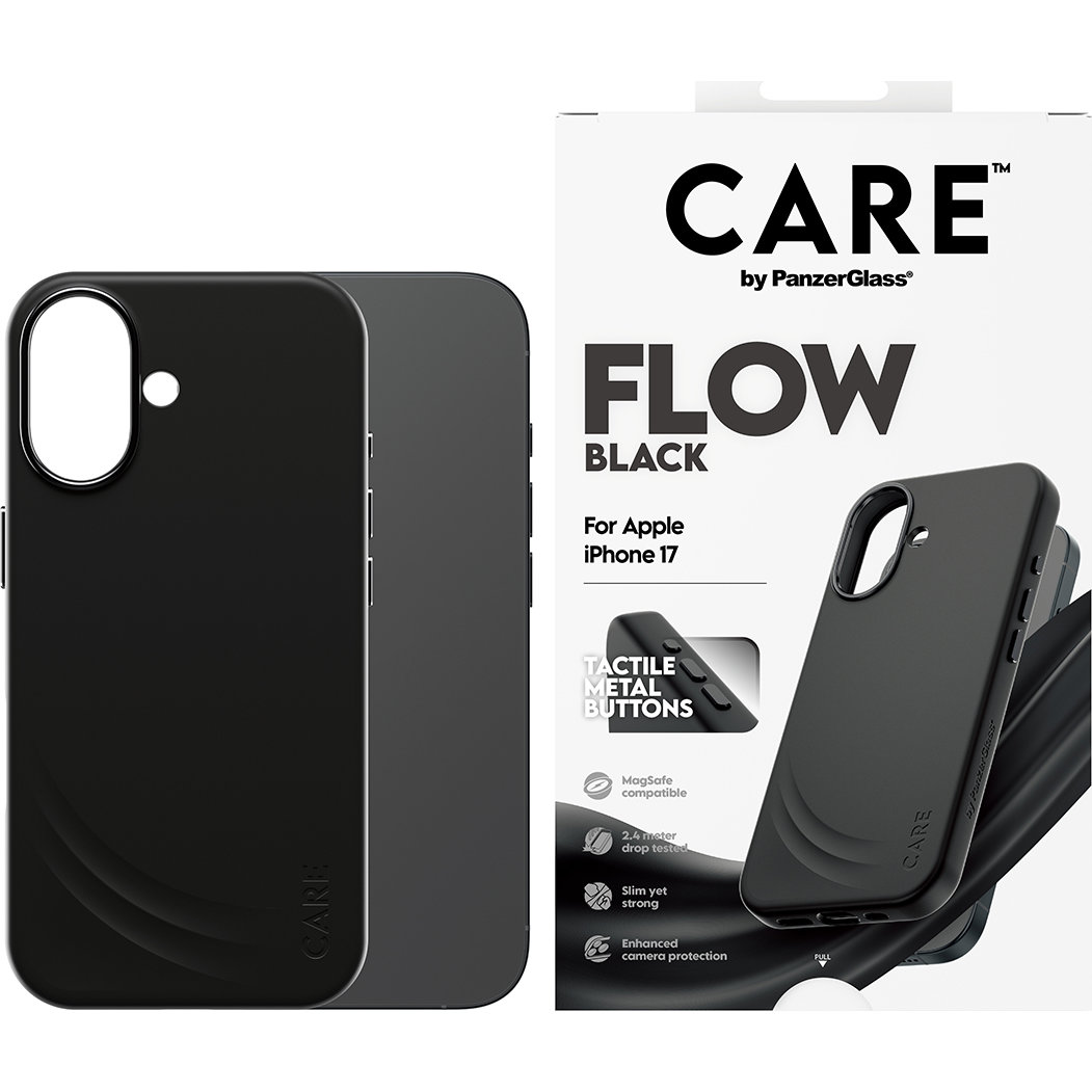 CARE by PanzerGlass Fashion Case Flow, wytrzymałość wojskowa odporność technologia nowoczesność, czarne