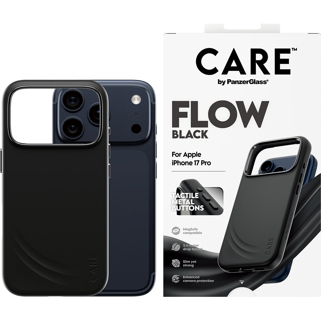 CARE by PanzerGlass Fashion Case Flow, wytrzymałość wojskowa odporność technologia nowoczesność, czarne