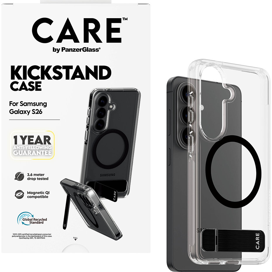Etui CARE by PanzerGlass Kickstand Case do MagSafe do Galaxy S26, półprzezroczysto-czarne