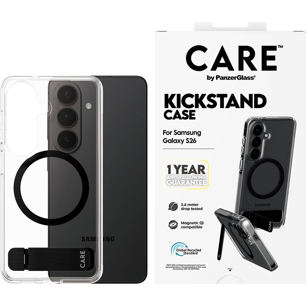 Etui CARE by PanzerGlass Kickstand Case do MagSafe do Galaxy S26, półprzezroczysto-czarne