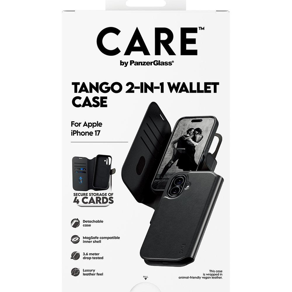 Etui z klapką Care by PanzerGlass Feature Tango 2w1 Wallet Magnetic do iPhone 17, czarne